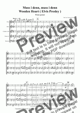 page one of Muss i denn, muss i denn - Wooden Heart (Elvis Presley) - Wind Quintet
