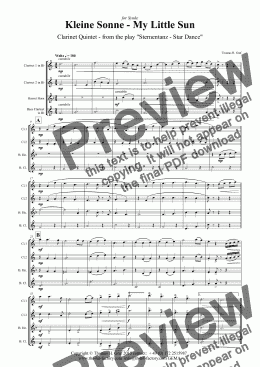 page one of Kleine Sonne - My little sun - Waltz - Clarinet Quartet