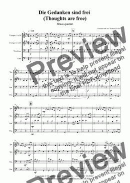 page one of Die Gedanken sind frei - (Thoughts are free) - German Folk Song  - Brass Quartet