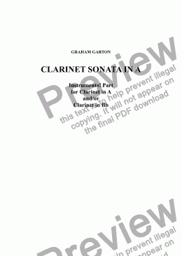 page one of CLARINET SONATA in A - Instrumental part only -  3 Movements  for Clarinet in A and/or Clarinet in Bb