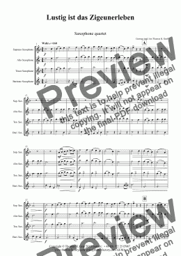 page one of Lustig ist das Zigeunerleben - German Folk Song - Oktoberfest - Saxophone Quartet