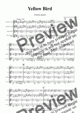 page one of Yellow Bird - Haitian Folk Song - Calypso - Clarinet Quartet