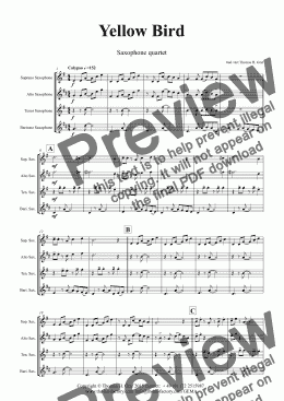 page one of Yellow Bird - Haitian Folk Song - Calypso - Saxophone Quartet
