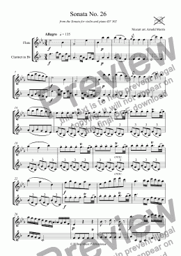 page one of Mozart Sonata No. 26 arr. flute and clarinet