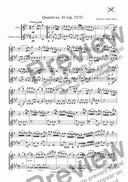 page one of Haydn Quartet no. 41 (op. 33/5) arr. flute and clarinet duet