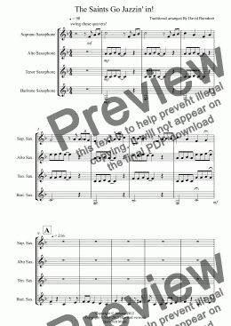 page one of The Saints Go Jazzin’ in! for Saxophone Quartet