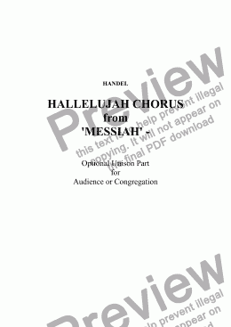 page one of HALLELUJAH CHORUS from ’MESSIAH’ - Optional Unison Part for Audience or Congregation