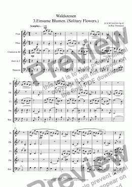 page one of Schumann: Waldszenen Op. 82 No.3. Einsame Blumen. (Solitary Flowers.) arr. wind quintet