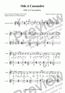 page one of Ode à Cassandre (A. Jacques / Ronsard) - original version