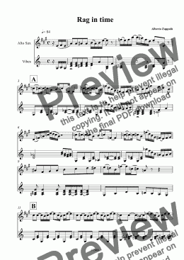 page one of Rag in time  for Alto Sax and Vibes