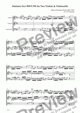 page one of Sinfonia No.3 BWV.789 for Two Violins & Violoncello