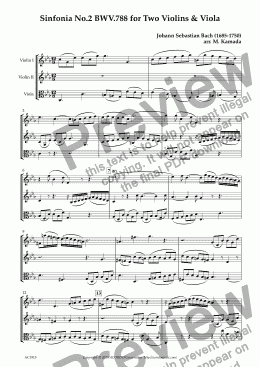 page one of Sinfonia No.2 BWV.788 for Two Violins & Viola