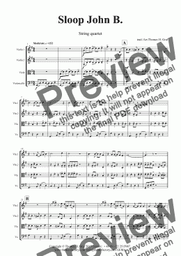 page one of Sloop John B. - String Quartet