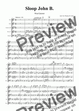page one of Sloop John B. - Wind Quintet