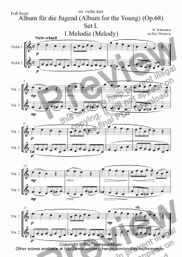 page one of Schumann: Album für die Jugend (Album for the Young) (Op.68) Set I. (Nos. 1,2,3,5,6,7,8,) arr. violin duet