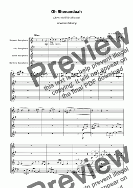 page one of Oh Shenandoah - for saxophone quartet