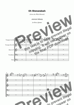 page one of Oh Shenandoah - for brass quintet