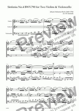 page one of Sinfonia No.4 BWV.790 for Two Violins & Violoncello