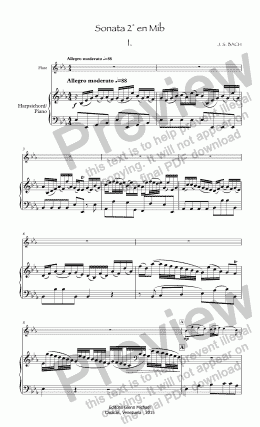 page one of Bach Sonata 2° for flute & pno  in Eb