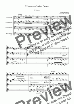 page one of Windsperger - 5 Pieces for Clarinet Quartet Eb,2Bb,Bass