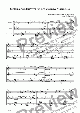 page one of Sinfonia No.5 BWV.791 for Two Violins & Violoncello