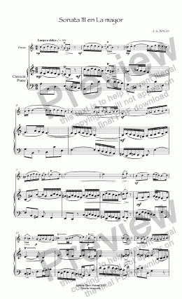 page one of Bach Sonata 3° for flute & pno in La