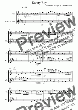 page one of Danny Boy for Flute and Clarinet Duet