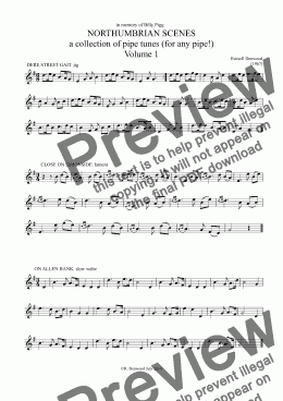 page one of Denwood - NORTHUMBRIAN SCENES a collection of pipe tunes . Volume 1. For solo treble instrument