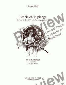 page one of Aria - Lascia ch’io pianga for flute and guitar (Capo III)
