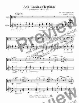 page one of Aria, Lascia ch’io pianga for viola and piano