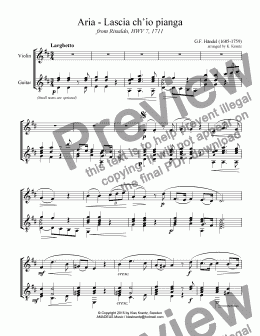 page one of Aria, Lascia ch’io pianga for violin and guitar