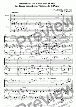 page one of Miniatures, No.4 Romance H.88-1 for Tenor Saxophone, Violoncello & Piano