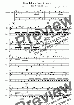 page one of Eine Kleine Nachtmusik (1st movement) for Clarinet and Bassoon Duet