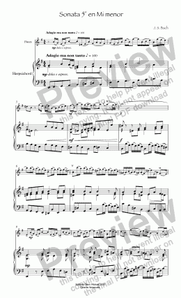 page one of Bach Sonata 5° for flute & pno  Mi menor
