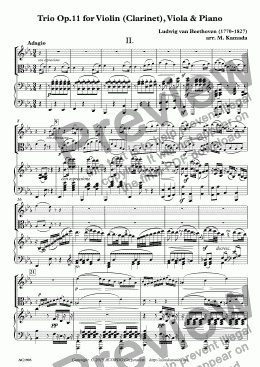 page one of Adagio from Trio Op.11 for Violin (Clarinet), Viola & Piano