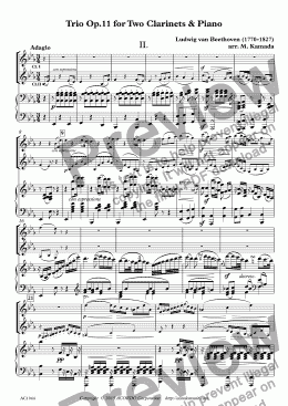 page one of Adagio from Trio Op.11 for Two Clarinets & Piano