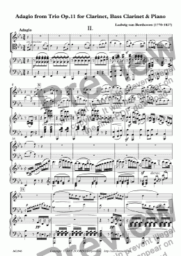 page one of Adagio from Trio Op.11 for Clarinet, Bass Clarinet & Piano