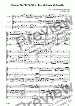 page one of Sinfonia No.7 BWV.793 for Two Violins & Violoncello