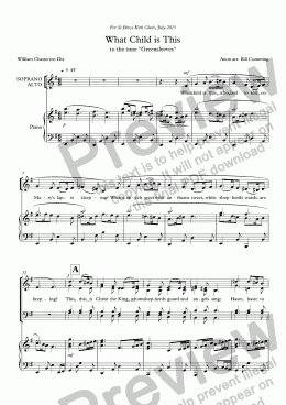 page one of "What Child is This" for SATB choir & piano