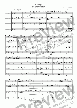 page one of Bennet - MADRIGAL - for cello quartet