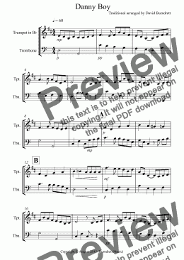 page one of Danny Boy for Trumpet and Trombone Duet