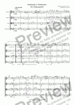 page one of Leclair - SARABANDE et TAMBOURIN - for string quartet