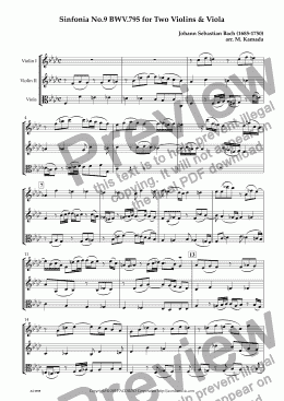 page one of Sinfonia No.9 BWV.795 for Two Violins & Viola