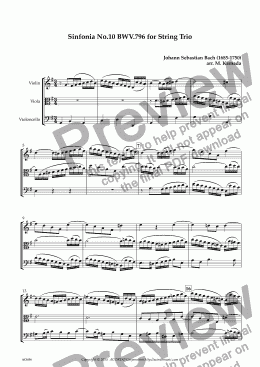 page one of Sinfonia No.10 BWV.796 for Two Violins & Violoncello