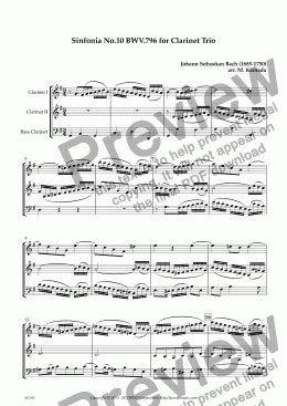 page one of Sinfonia No.10 BWV.796 for Clarinet Trio