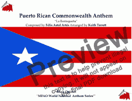 page one of Puerto Rican Commonwealth Anthem “La Borinqueña’’ for Brass Quintet (MFAO World National Anthem Series)
