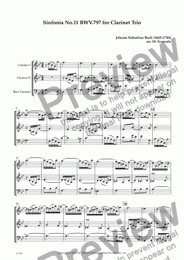 page one of Sinfonia No.11 BWV.797 for Clarinet Trio