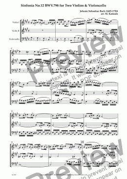 page one of Sinfonia No.12 BWV.798 for Two Violins & Violoncello