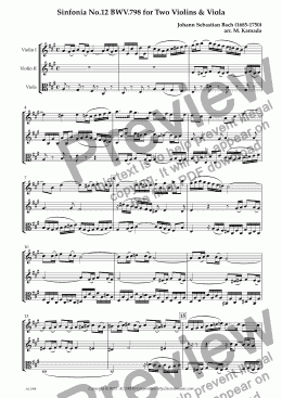 page one of Sinfonia No.12 BWV.798 for Two Violins & Viola