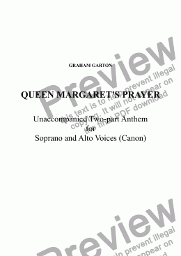 page one of ANTHEM - QUEEN MARGARET’S PRAYER Two-Part for Soprano and Alto Voices a cappella